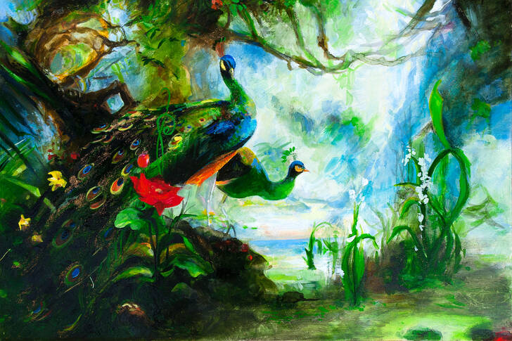 Peacocks in the garden