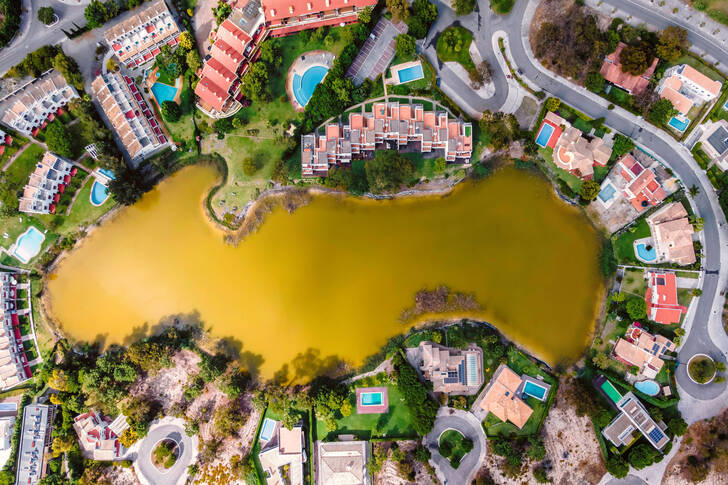 Top view of villas and hotels
