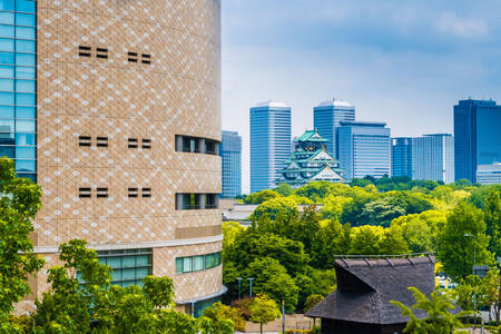 View of Osaka city skyscrapers