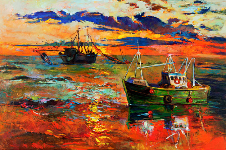 Fishing boats at sea