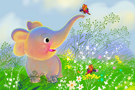 Baby elephant in the meadow