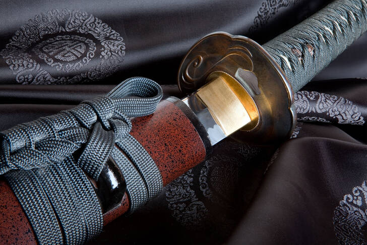 Katana on black silk
