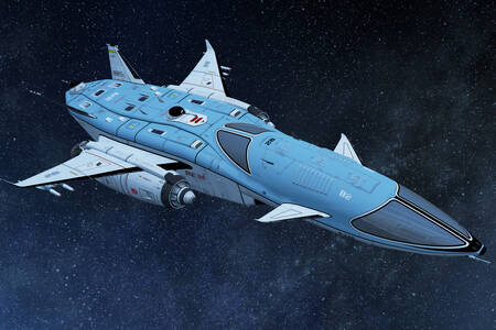 Nave espacial en el cielo estrellado