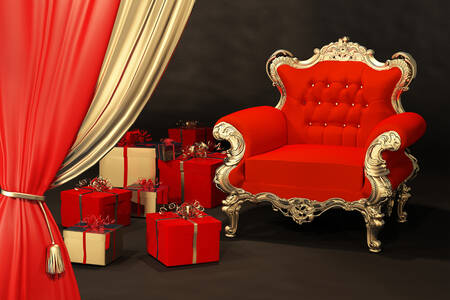 Sillón rojo y regalos