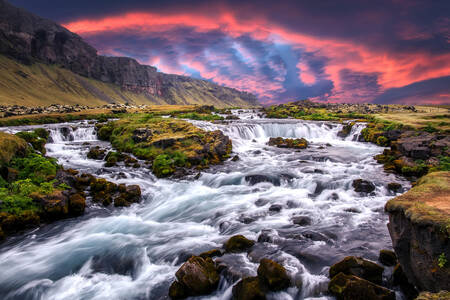 Sunrise over the waterfall