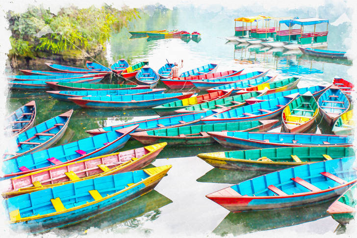Colorful boats on the lake