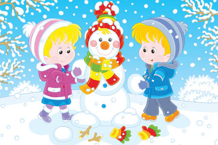 Kinder machen einen Schneemann